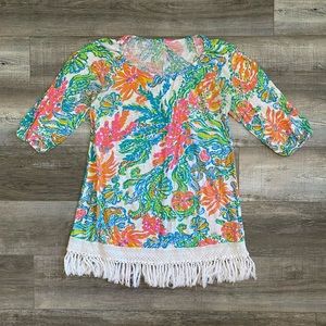 Lily Pulitzer Colorful Fringe Hem Beach Cover Up Mini Dress Small